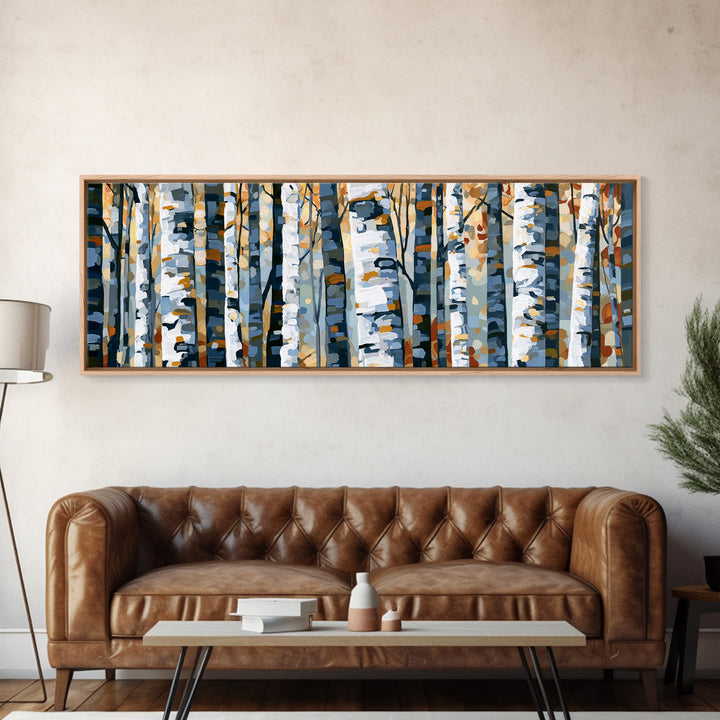 Birch Tree Trunks Framed Canvas Print, Scandinavian Art, Textured Painting, Living Room Decor, Nordic, Christmas Decor, SCA-3x1-73