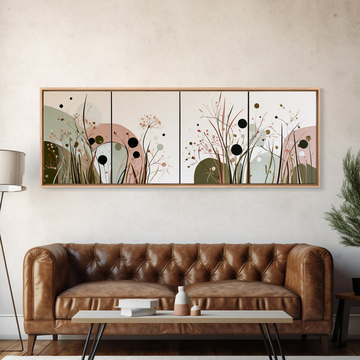 Minimal Meadow Flowers Framed Canvas Print, Scandinavian Art, Living Room Wall Art, Living Room Decor, Fine Art, Nordic, SCA-3x1-74