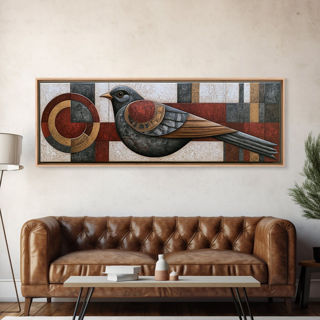 Nordic Folk Bird Canvas Print, Scandinavian Art, Farmhouse Decor, Living Room Decor, Fine Art, Nordic, Gallery Decor, SCA-3x1-75