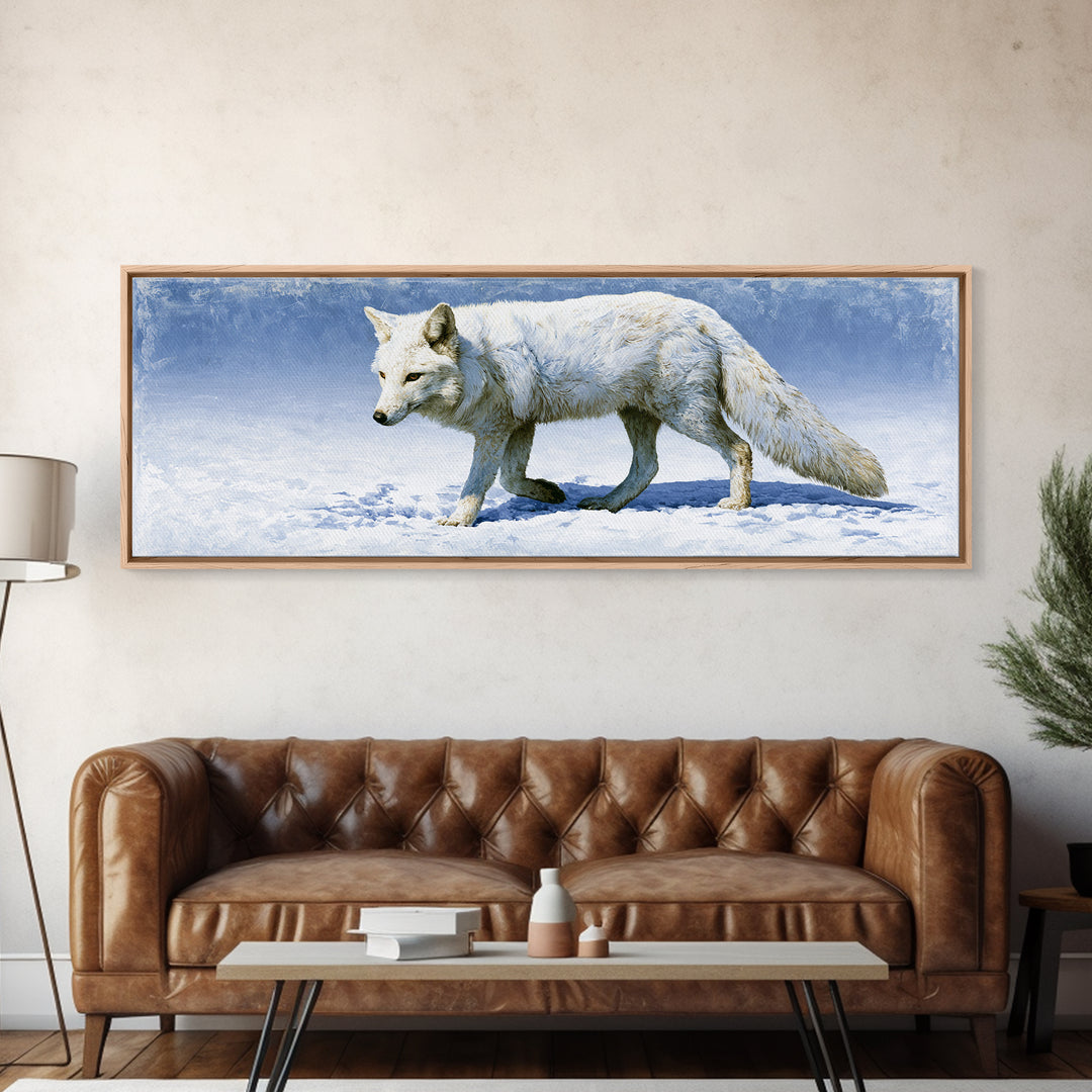 White Fox in Quiet Snow Canvas Print, Scandinavian Art, Art Print, Living Room Decor, Fine Art, Nordic, Farmhouse Decor, SCA-3x1-76