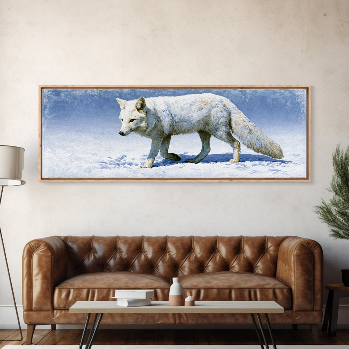 White Fox in Quiet Snow Canvas Print, Scandinavian Art, Art Print, Living Room Decor, Fine Art, Nordic, Farmhouse Decor, SCA-3x1-76