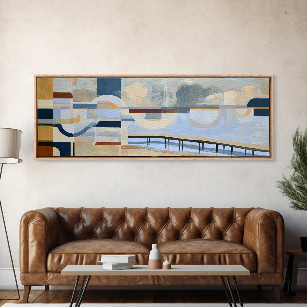 Calm Lake Dock Framed Canvas Print, Scandinavian Art, Living Room Decor, Fine Art, Nordic, Gallery Decor, Neutral Decor, SCA-3x1-79