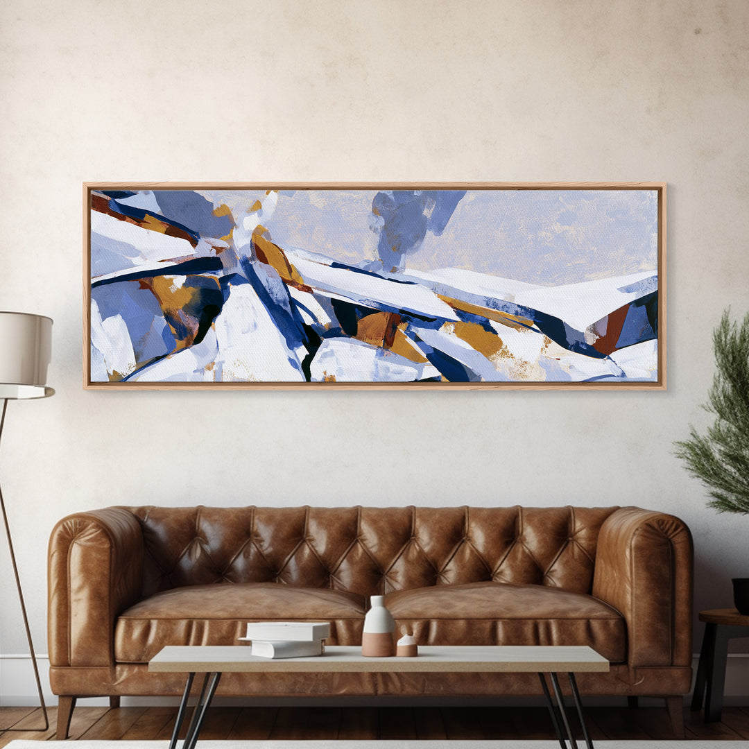 Winter Cabin Smoke Framed Canvas Print, Scandinavian Art, Modern Wall Art, Living Room Decor, Nordic, Statement Artwork, SCA-3x1-82