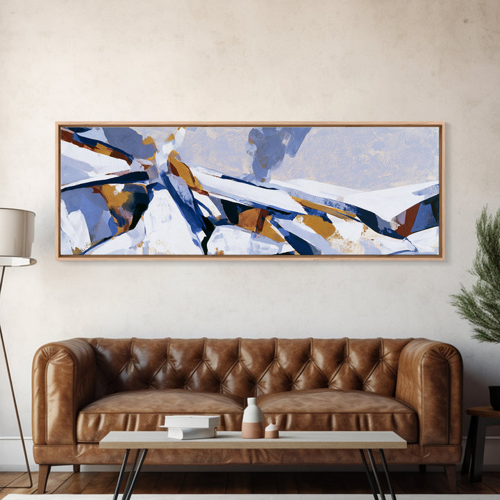 Winter Cabin Smoke Framed Canvas Print, Scandinavian Art, Modern Wall Art, Living Room Decor, Nordic, Statement Artwork, SCA-3x1-82