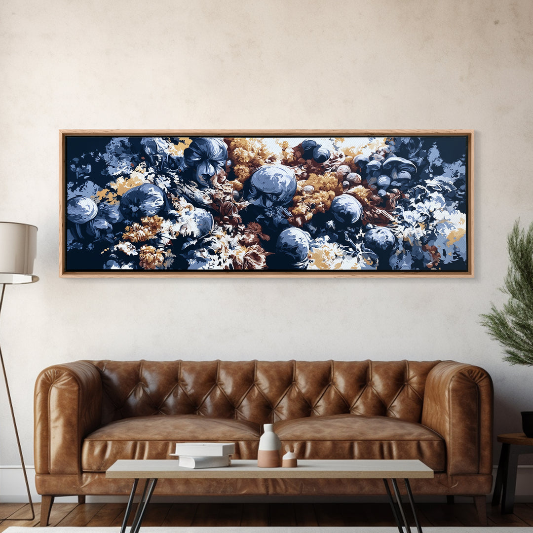 Simple Mushroom and Moss Forest Study Canvas Print, Scandinavian Art, Art, Living Room Decor, Fine Art, Nordic, Abstract Art, SCA-3x1-88