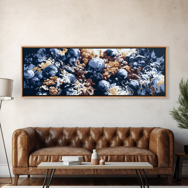 Simple Mushroom and Moss Forest Study Canvas Print, Scandinavian Art, Art, Living Room Decor, Fine Art, Nordic, Abstract Art, SCA-3x1-88