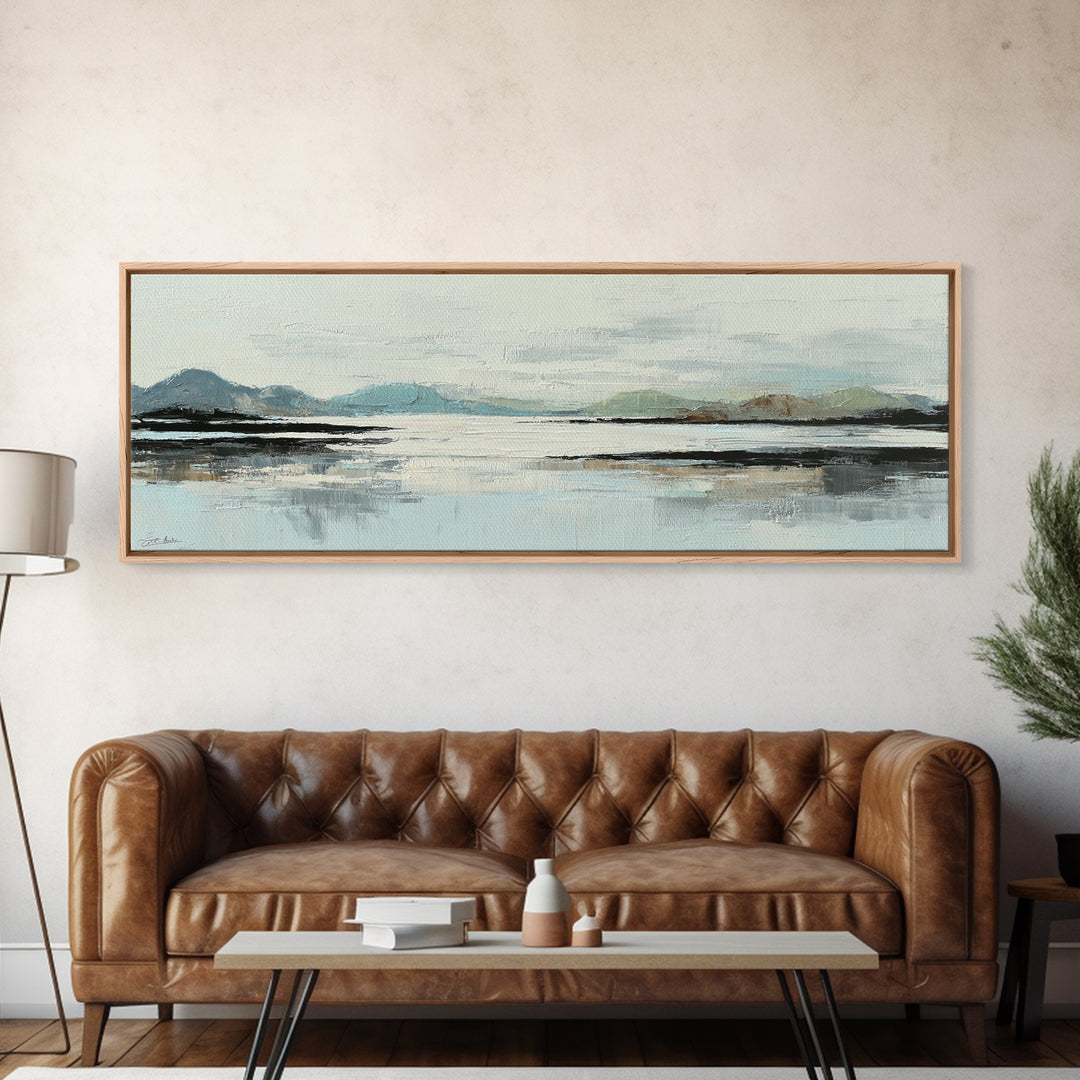 Minimal Sun over Pine Forest Framed Canvas Print, Scandinavian Art, Boho Wall Decor, Living Room Decor, Fine Art, Nordic, SCA-3x1-9