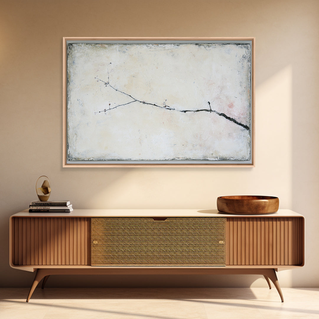 Single Black Branch on Warm White Background Canvas Print, Scandinavian Art, Statement Artwork, Living Room Decor, Nordic, SCA-3x2-24