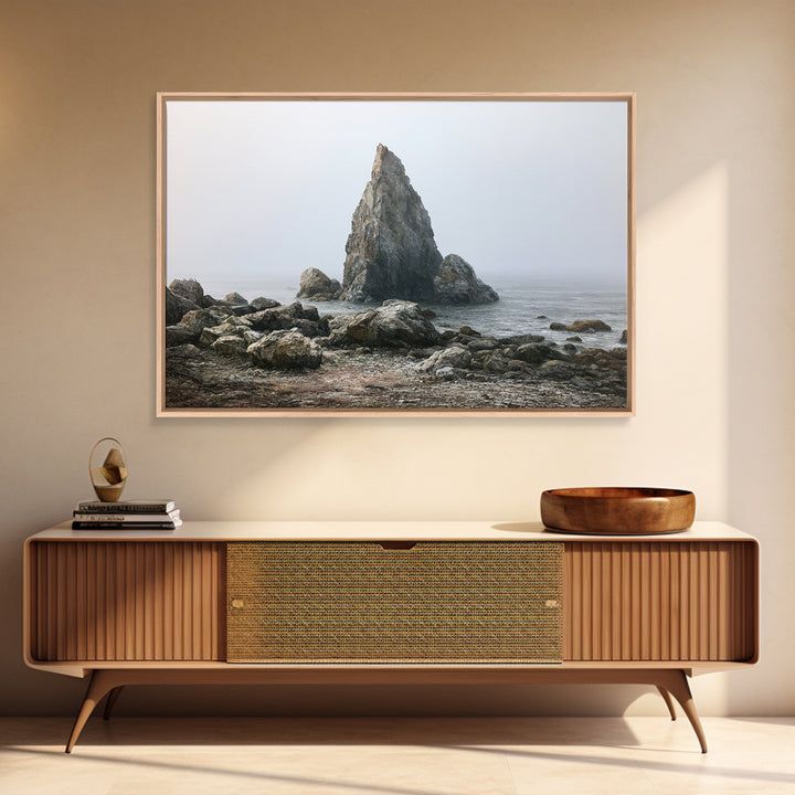Quiet Coastal Rocks and Gray Sea Canvas Print, Scandinavian Art, Luxury Decor, Living Room Decor, Fine Art, Nordic, SCA-3x2-3