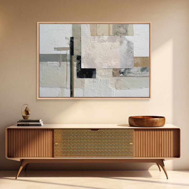 Soft Beige Geometric Abstraction Framed Canvas Print, Scandinavian Art, Wall Decor, Living Room Decor, Abstract Art, Nordic, SCA-3x2-31