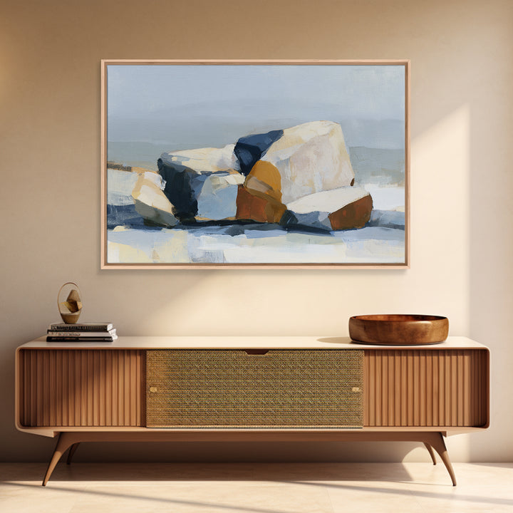 Quiet Coastal Rocks and Gray Sea Canvas Print, Scandinavian Art, Printable, Living Room Decor, Nordic, Abstract Wall Art, SCA-3x2-51
