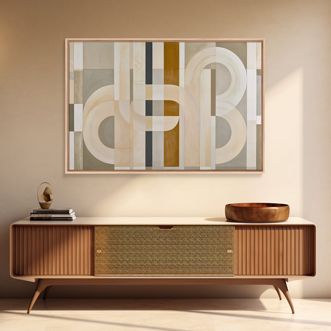 Soft Beige Geometric Abstraction Framed Canvas Print, Scandinavian Art, Living Room Wall Art, Living Room Decor, Abstract Art, SCA-3x2-55