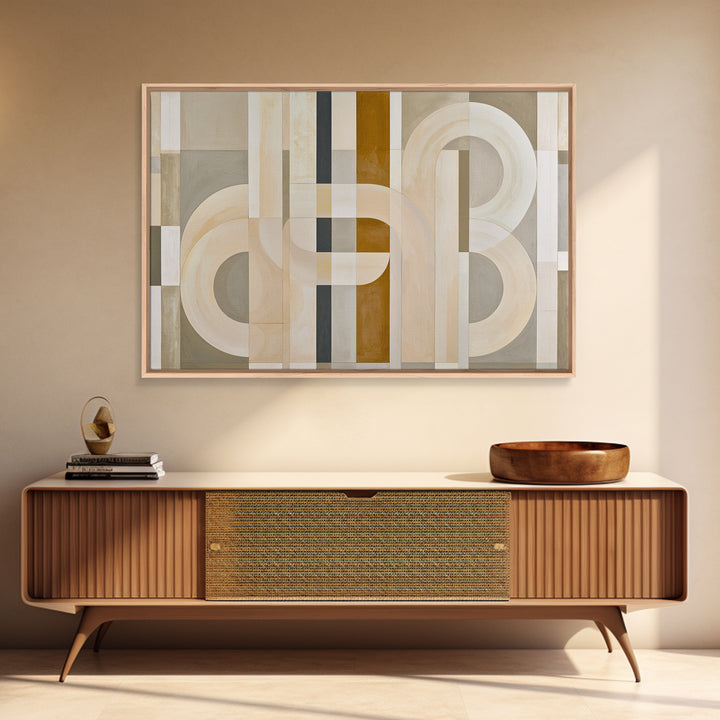 Soft Beige Geometric Abstraction Framed Canvas Print, Scandinavian Art, Living Room Wall Art, Living Room Decor, Abstract Art, SCA-3x2-55