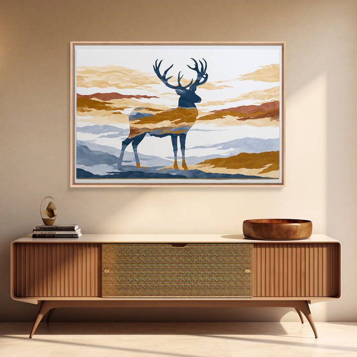 Reindeer Silhouette in Snowy Landscape Canvas Print, Scandinavian Art, Modern Art, Living Room Decor, Fine Art, Nordic, SCA-3x2-58
