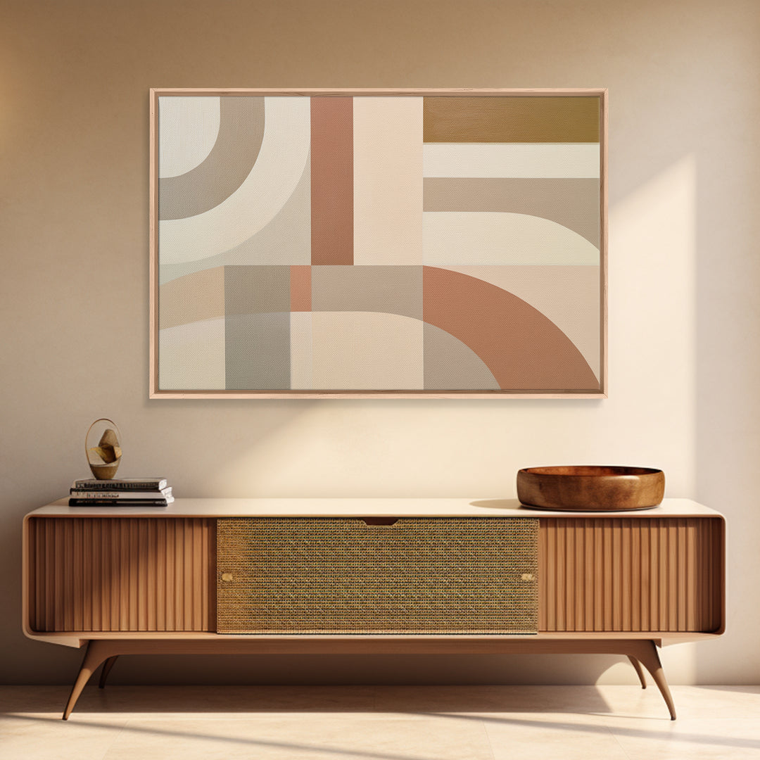 Soft Beige Geometric Abstraction Framed Canvas Print, Scandinavian Art, Modern Wall Art, Living Room Decor, Fine Art, Nordic, SCA-3x2-7