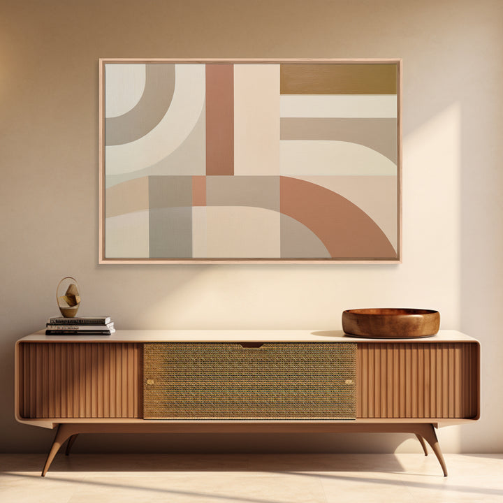 Soft Beige Geometric Abstraction Framed Canvas Print, Scandinavian Art, Modern Wall Art, Living Room Decor, Fine Art, Nordic, SCA-3x2-7