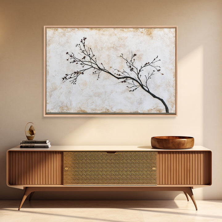 Single Black Branch on Warm White Background Canvas Print, Scandinavian Art, Original Painting, Living Room Decor, Nordic, SCA-3x2-72