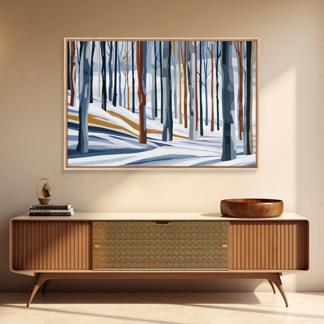 Snowy Nordic Forest Framed Canvas Print, Scandinavian Art, Decor, Living Room Decor, Fine Art, Nordic, Printable Art, SCA-3x2-77