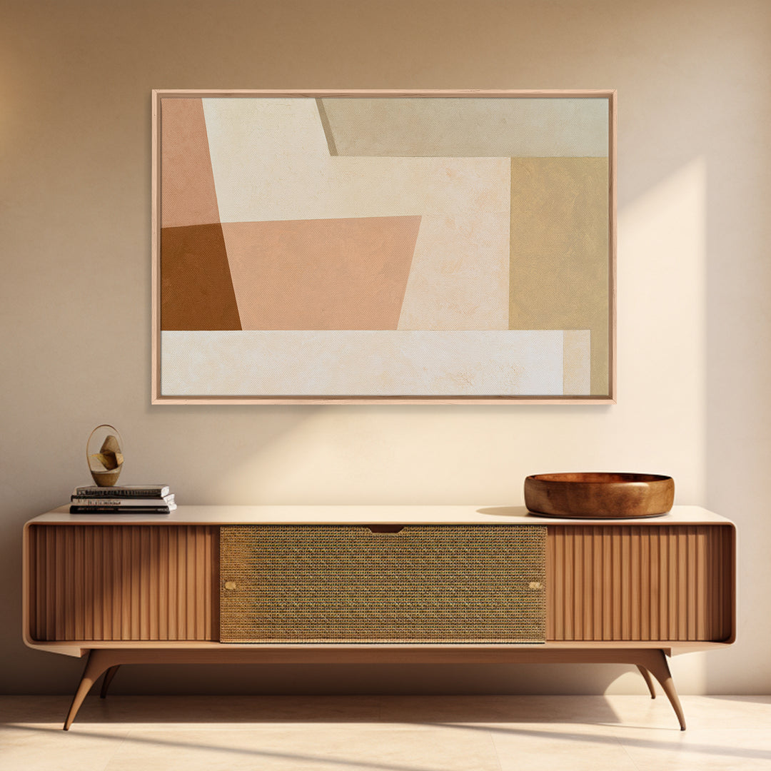 Soft Beige Geometric Abstraction Framed Canvas Print, Scandinavian Art, Living Room Decor, Abstract Art, Nordic, SCA-3x2-79