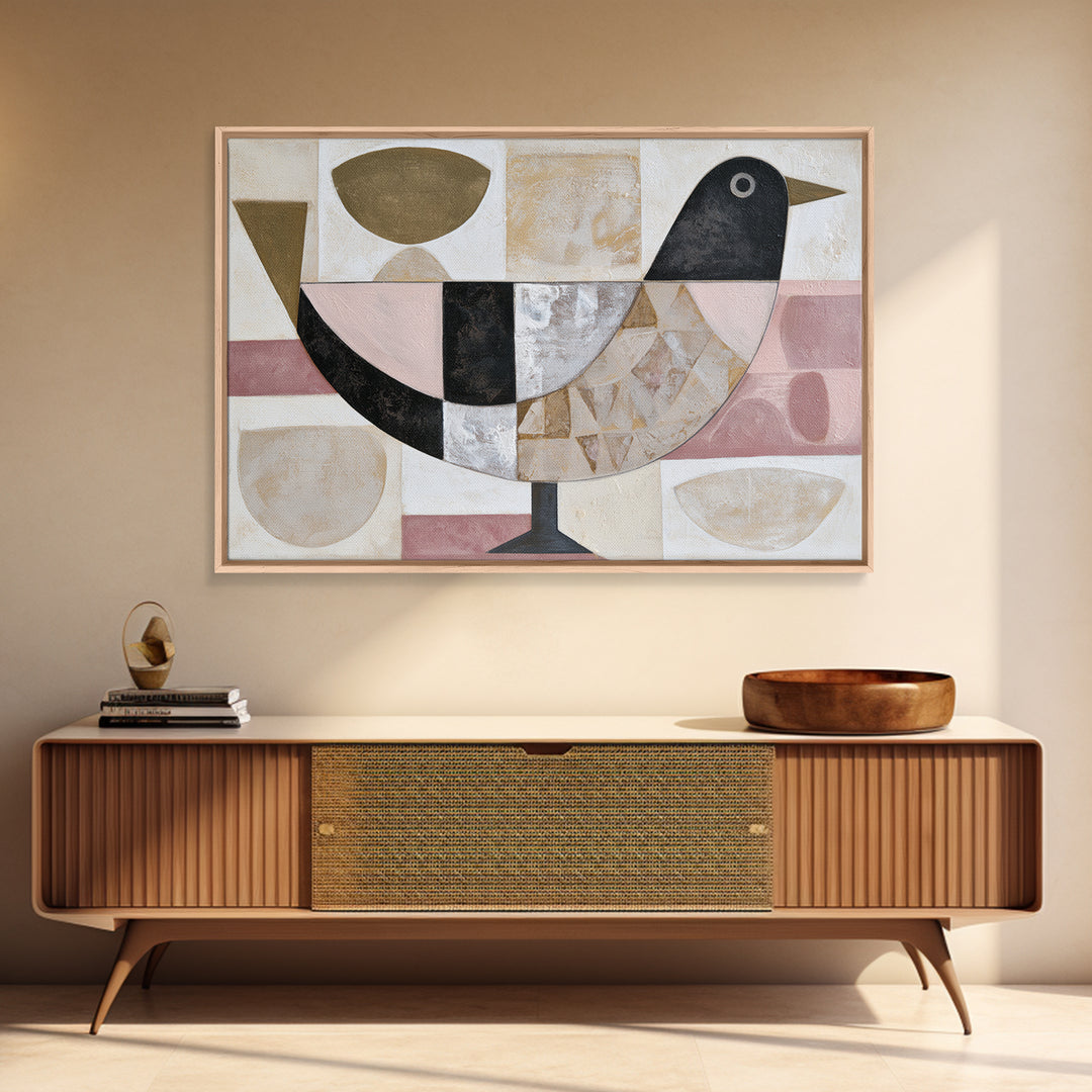 Nordic Folk Bird Framed Canvas Print, Scandinavian Art, Abstract Art, Living Room Decor, Fine Art, Nordic, Abstract Painting, SCA-3x2-87