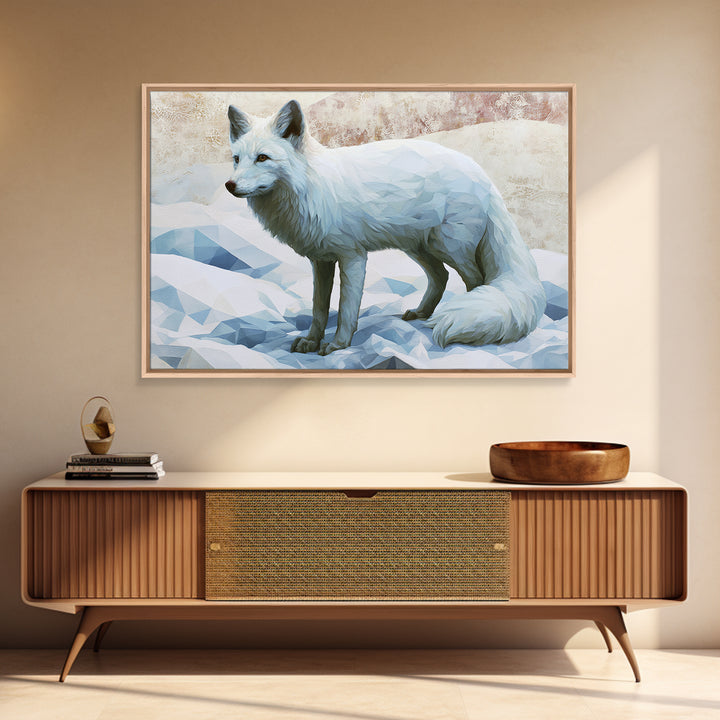 White Fox in Quiet Snow Canvas Print, Scandinavian Art, Wall Hanging, Living Room Decor, Fine Art, Nordic, Living Room Wall Art, SCA-3x2-88