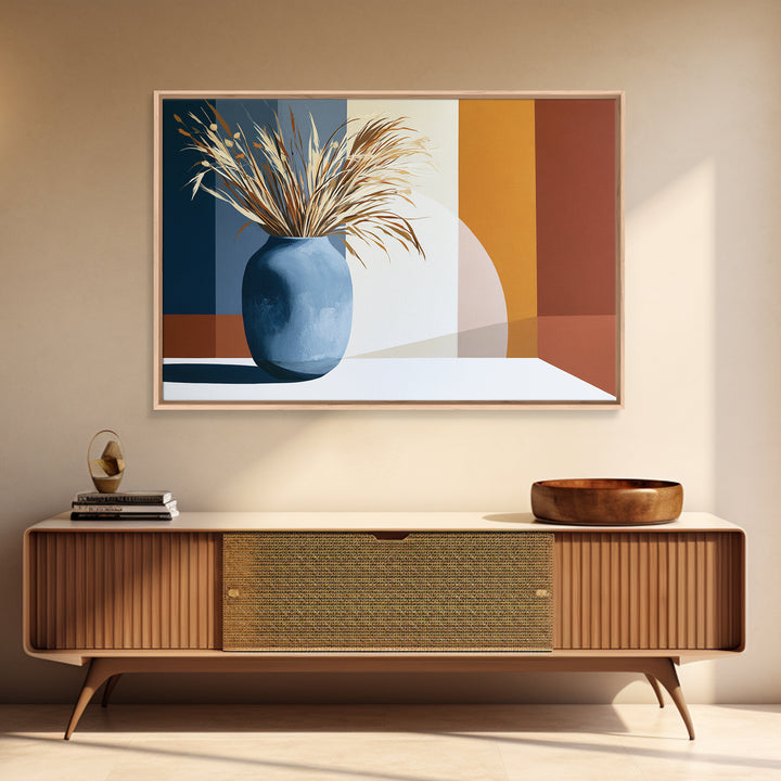 Ceramic Vase with Dried Grasses Canvas Print, Scandinavian Art, Living Room Decor, Oil Painting, Nordic, Wall Hanging, SCA-3x2-89
