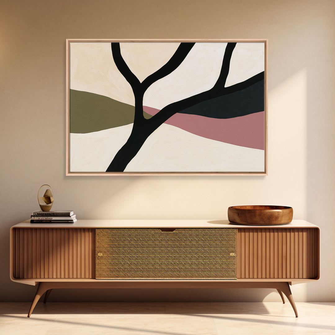 Single Black Branch on Warm White Background Canvas Print, Scandinavian Art, Canvas Art, Living Room Decor, Nordic, SCA-3x2-96