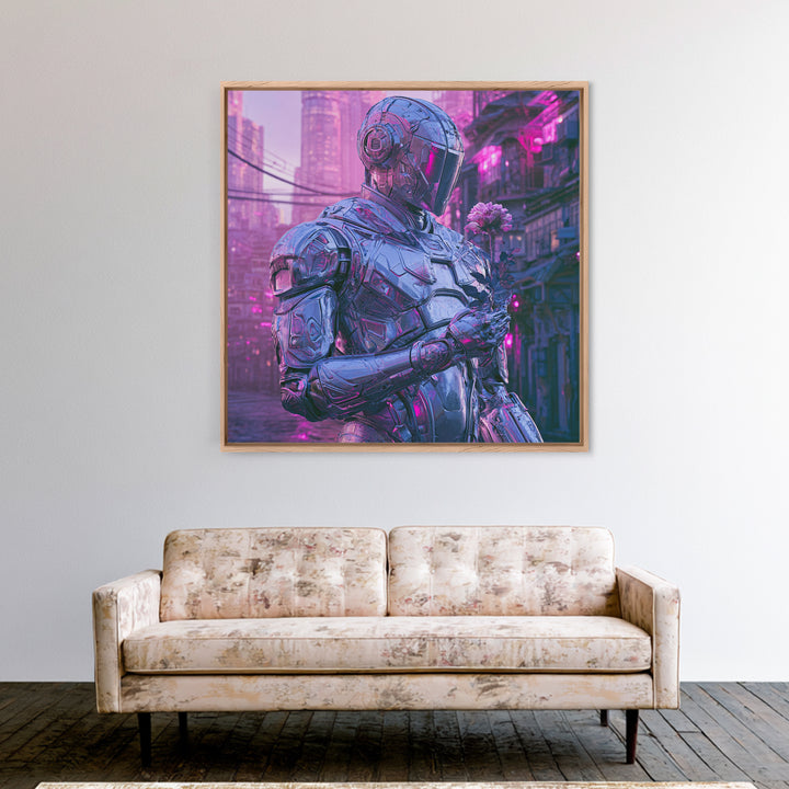 Silver Android Holding a Flower Canvas Print, Scifi Art, Space Art, Living Room Decor, Fine Art, Orbit, Luxury Decor, SCI-1x1-14