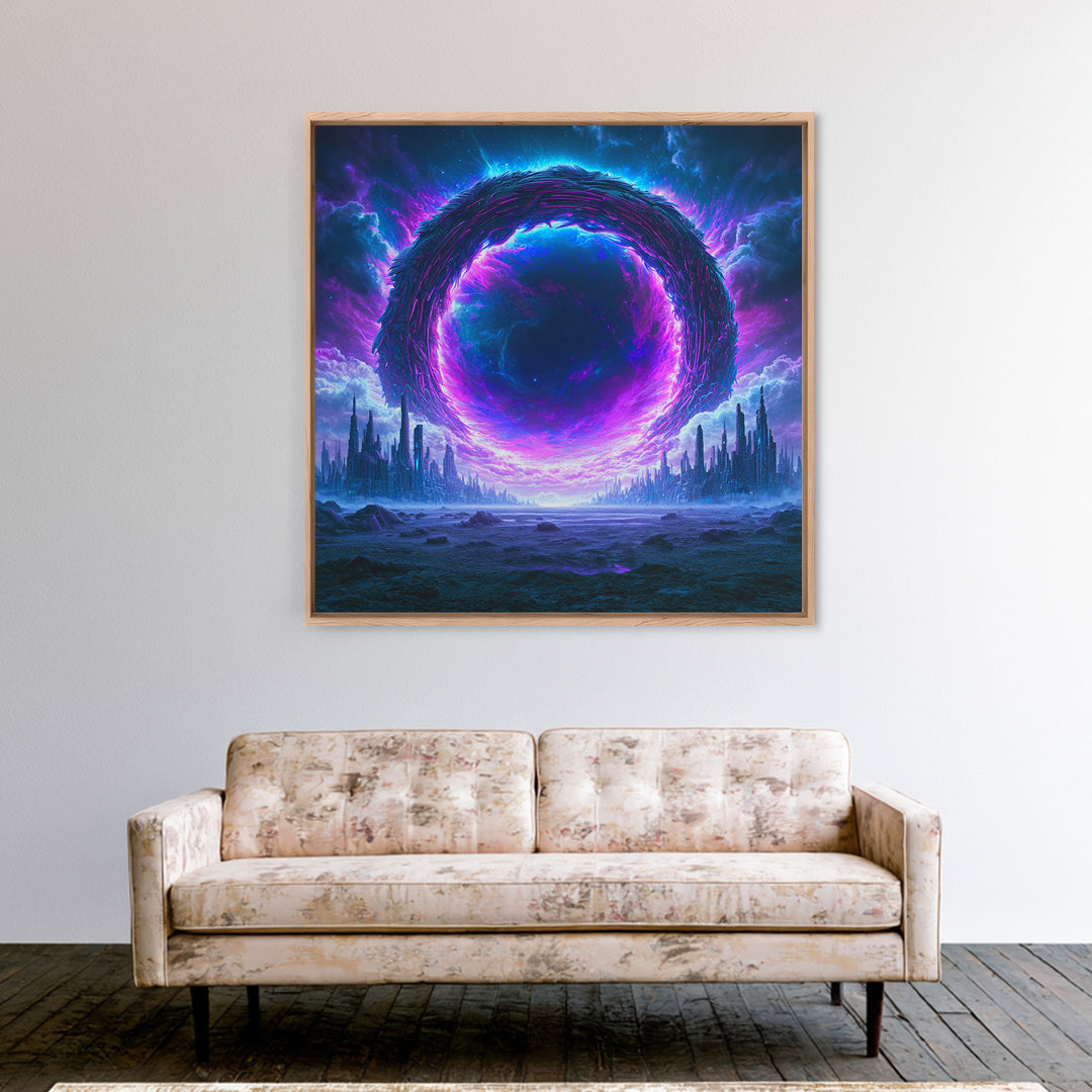 Wormhole Opening over Barren Landscape Canvas Print, Scifi Art, Gallery Decor, Living Room Decor, Fine Art, Orbit, Wall Art, SCI-1x1-17