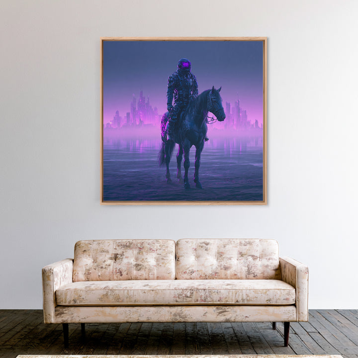 Space Explorer Horse Rider on Distant Planet Framed Canvas Print, Scifi Art, Neutral Decor, Living Room Decor, Fine Art, Orbit, SCI-1x1-21