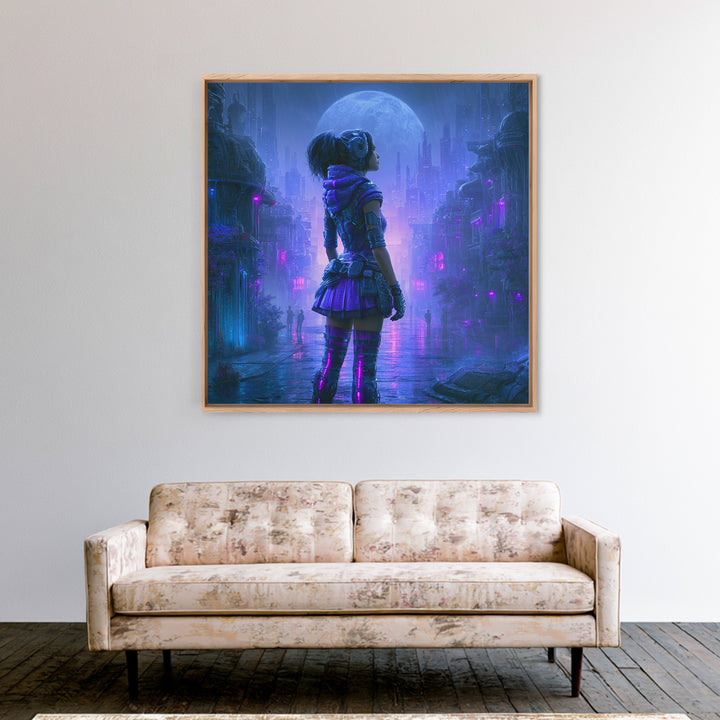 Futuristic City on a Moonlit World Canvas Print, Scifi Art, Ai Art, Living Room Decor, Abstract Art, Orbit, Star Wars Art, SCI-1x1-3