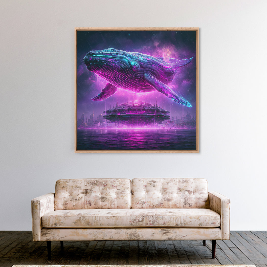 Cosmic Whale Swimming Through Deep Space Framed Canvas Print, Scifi Art, Art Print, Living Room Decor, Fine Art, Orbit, SCI-1x1-40