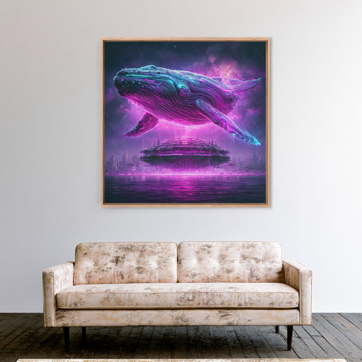 Cosmic Whale Swimming Through Deep Space Framed Canvas Print, Scifi Art, Art Print, Living Room Decor, Fine Art, Orbit, SCI-1x1-40