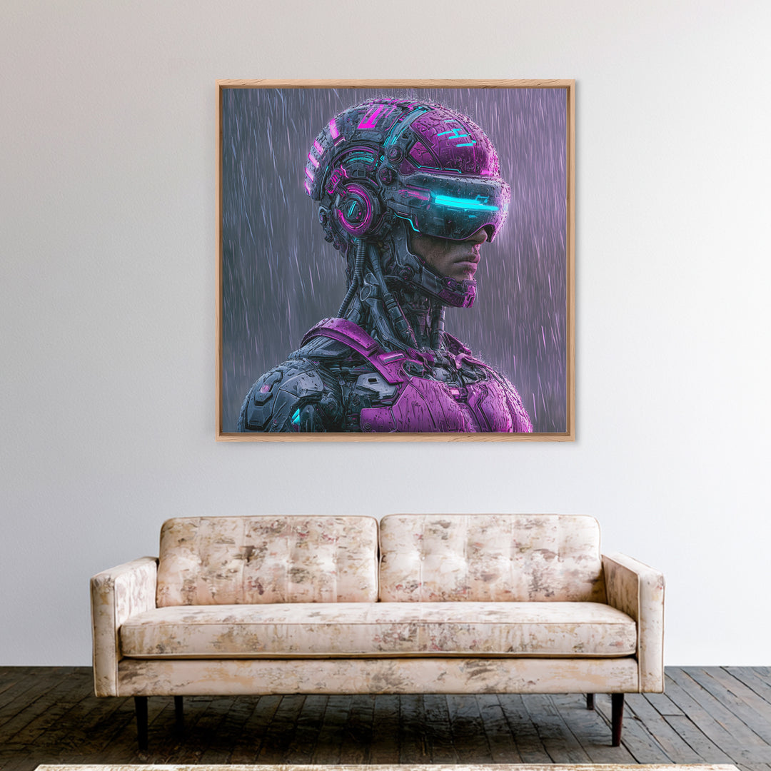 Cyborg Portrait with Reflective Visor Canvas Print, Scifi Art, Statement Artwork, Living Room Decor, Fine Art, Orbit, SCI-1x1-9