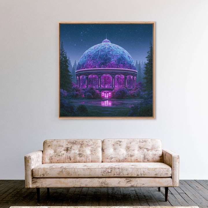 Futuristic Botanical Dome Framed Canvas Print, Scifi Art, Posters, Living Room Decor, Fine Art, Orbit, Pop Art, Mid Century Art, SCI-1x1-96