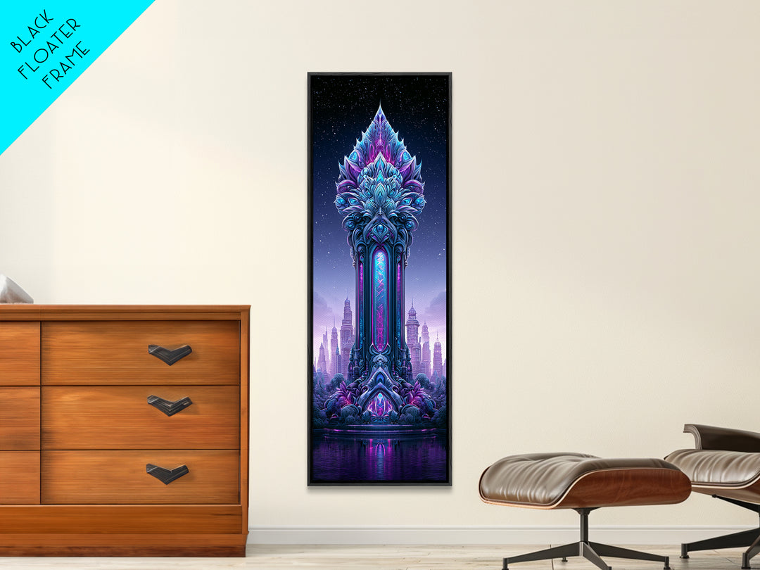 Futuristic Botanical Dome Framed Canvas Print, Scifi Art, Posters, Living Room Decor, Fine Art, Orbit, Pop Art, Mid Century Art, SCI-1x3-36