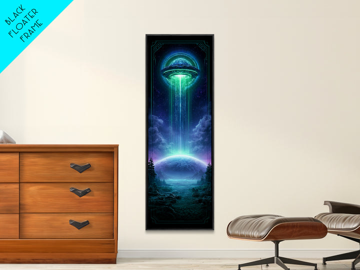 Distant Spaceship Above Alien Desert Planet Framed Canvas Print, Scifi Art, Art, Living Room Decor, Fine Art, Orbit, Modern Art, SCI-1x3-61