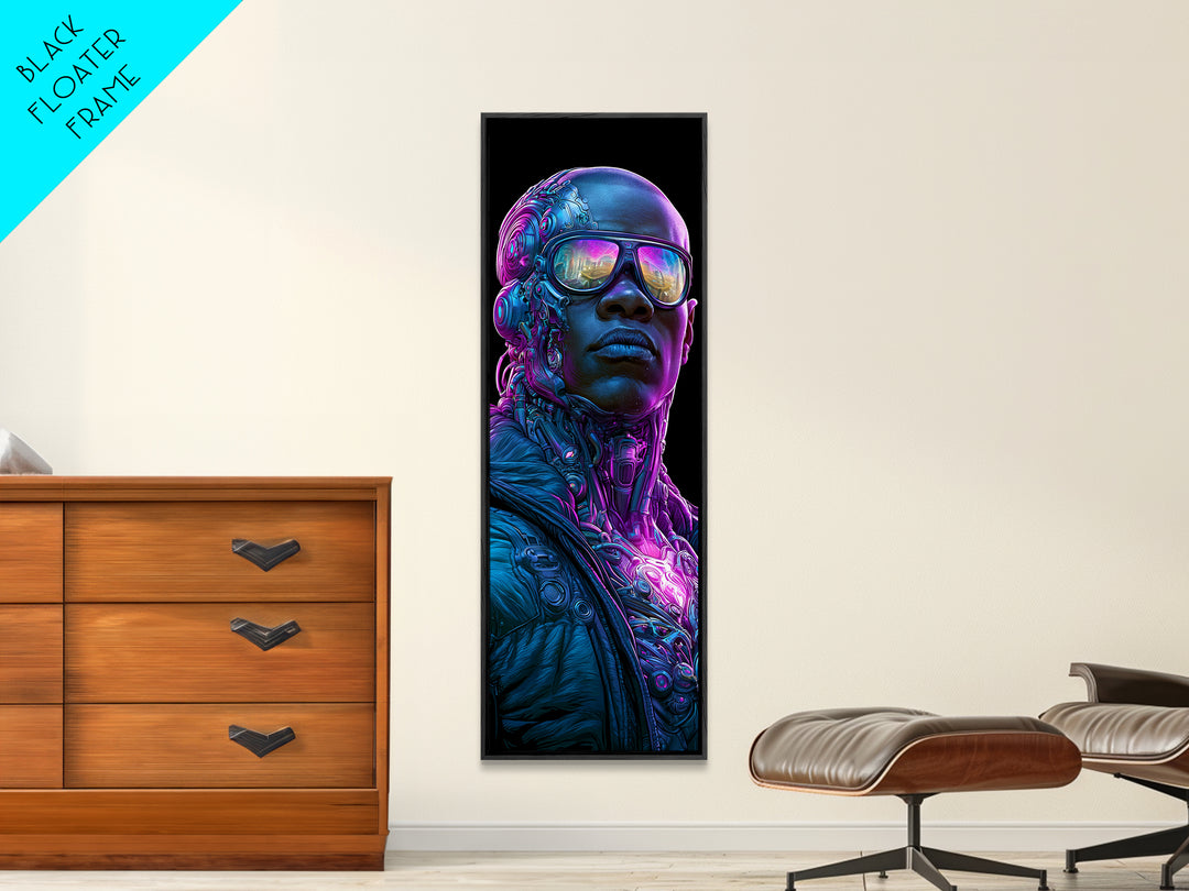 Cyborg Portrait with Reflective Visor Canvas Print, Scifi Art, Posters, Living Room Decor, Orbit, Pop Art, Mid Century Art, SCI-1x3-93