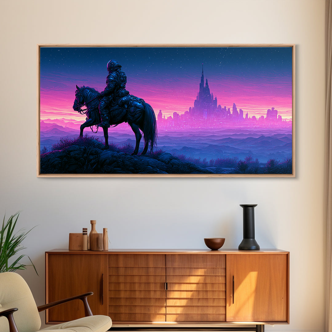 Space Explorer Horse Rider on Distant Planet Canvas Print, Scifi Art, Posters, Living Room Decor, Fine Art, Orbit, Pop Art, SCI-2x1-17