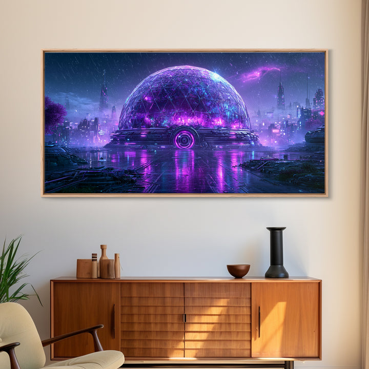 Futuristic Botanical Dome Framed Canvas Print, Scifi Art, Statement Artwork, Living Room Decor, Fine Art, Orbit, Wall Decor, SCI-2x1-20