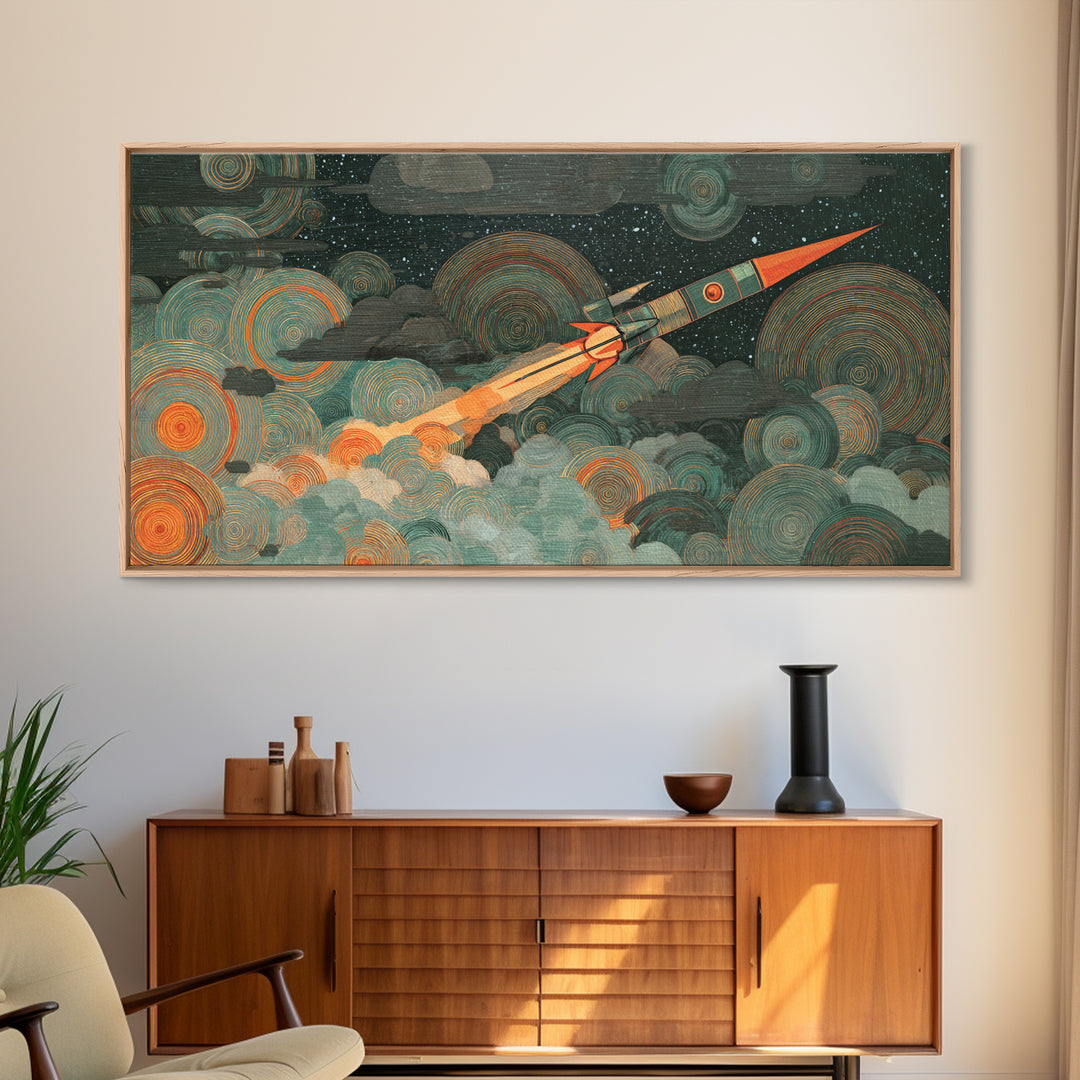 Crashed Satellite in a Desert Storm Canvas Print, Scifi Art, Decor, Living Room Decor, Fine Art, Orbit, Mid Century Art, SCI-2x1-39