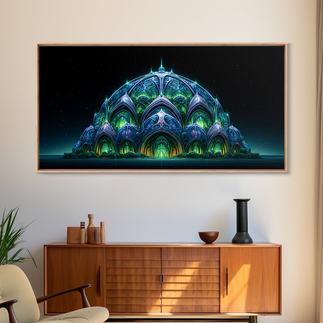 Futuristic Botanical Dome Canvas Print, Scifi Art, Textured Painting, Living Room Decor, Fine Art, Orbit, Canvas Wall Art, SCI-2x1-44