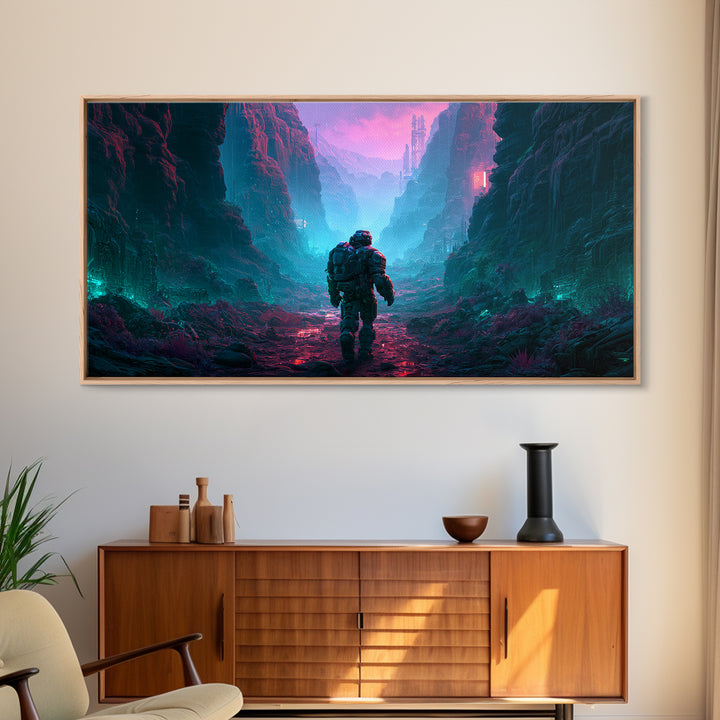 Robot Companion Crossing a Red Canyon Canvas Print, Scifi Art, Art, Living Room Decor, Orbit, Modern Art, Living Room Art, SCI-2x1-48
