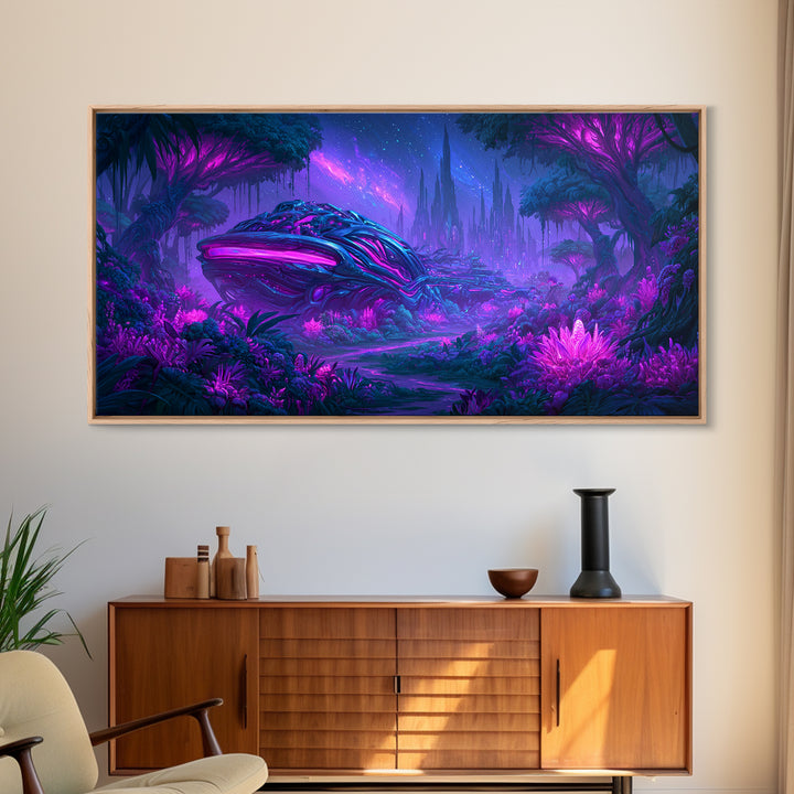 Alien Jungle with Bioluminescent Plants Canvas Print, Scifi Art, Canvas Print, Living Room Decor, Fine Art, Orbit, Weird Art, SCI-2x1-49