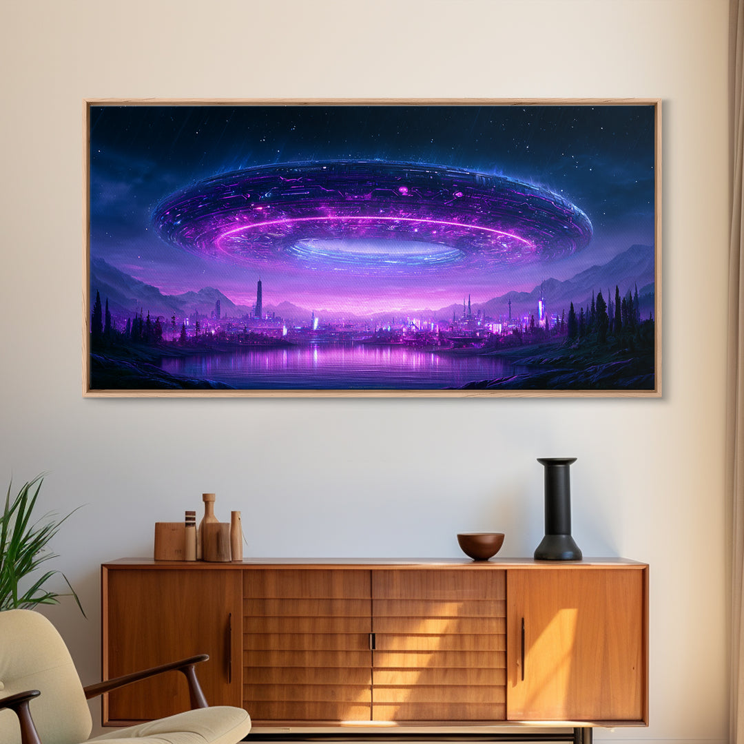 Giant Ring World Seen from a Valley Canvas Print, Scifi Art, Wall Decor, Living Room Decor, Fine Art, Orbit, Living Room Art, SCI-2x1-52