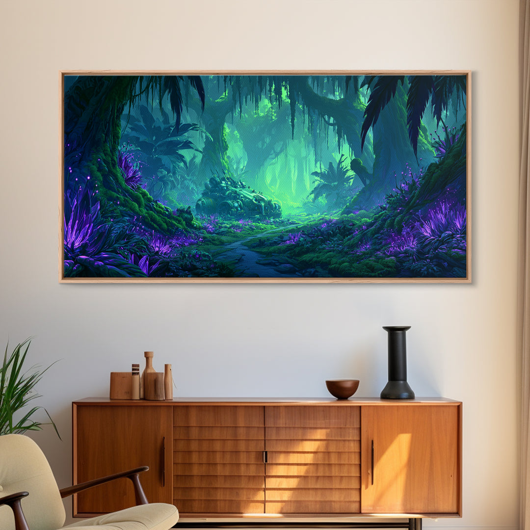 Alien Jungle with Bioluminescent Plants Canvas Print, Scifi Art, Canvas Print, Living Room Decor, Fine Art, Orbit, Weird Art, SCI-2x1-73