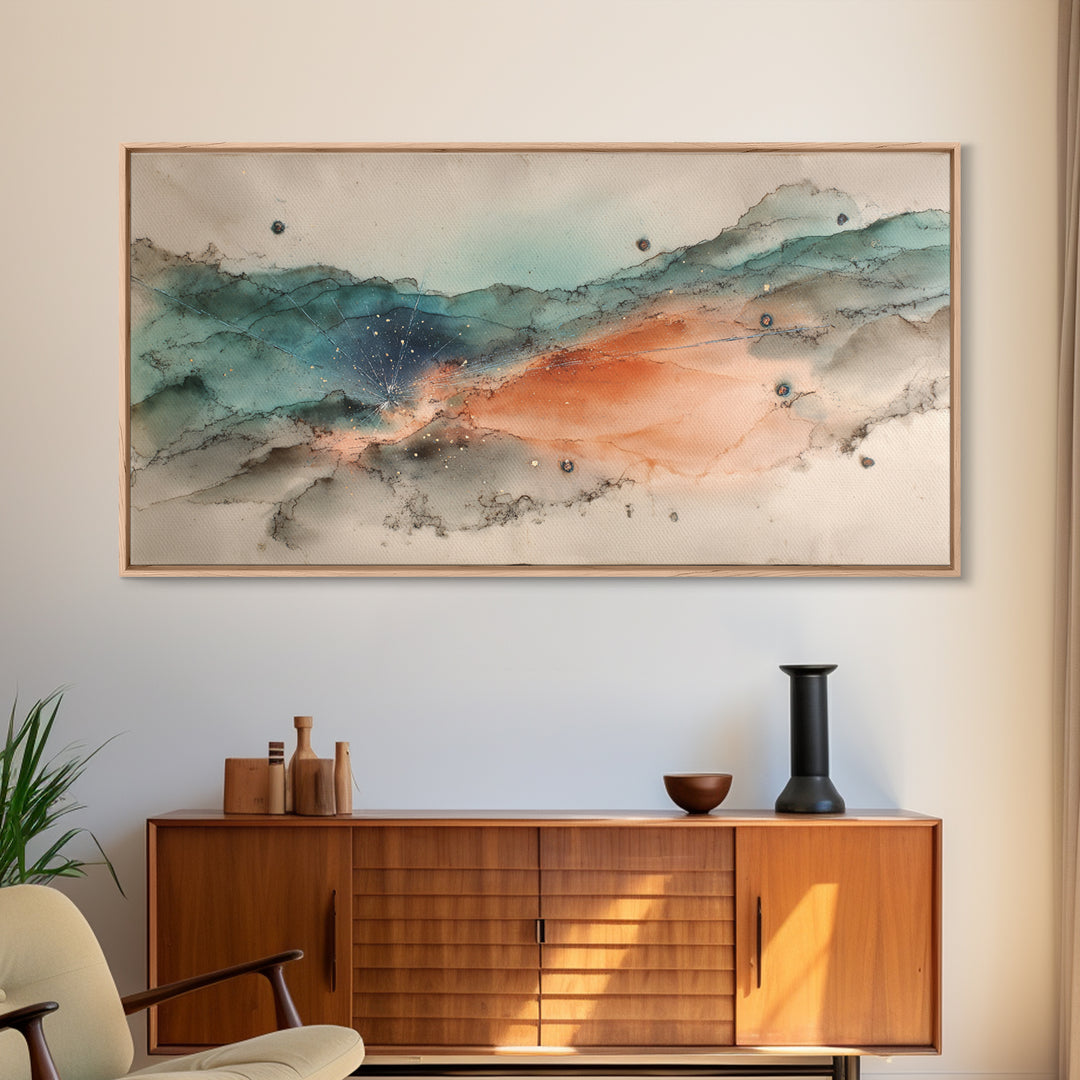 Robot Companion Crossing a Red Canyon Framed Canvas Print, Scifi Art, Collage Art, Living Room Decor, Fine Art, Orbit, SCI-2x1-96