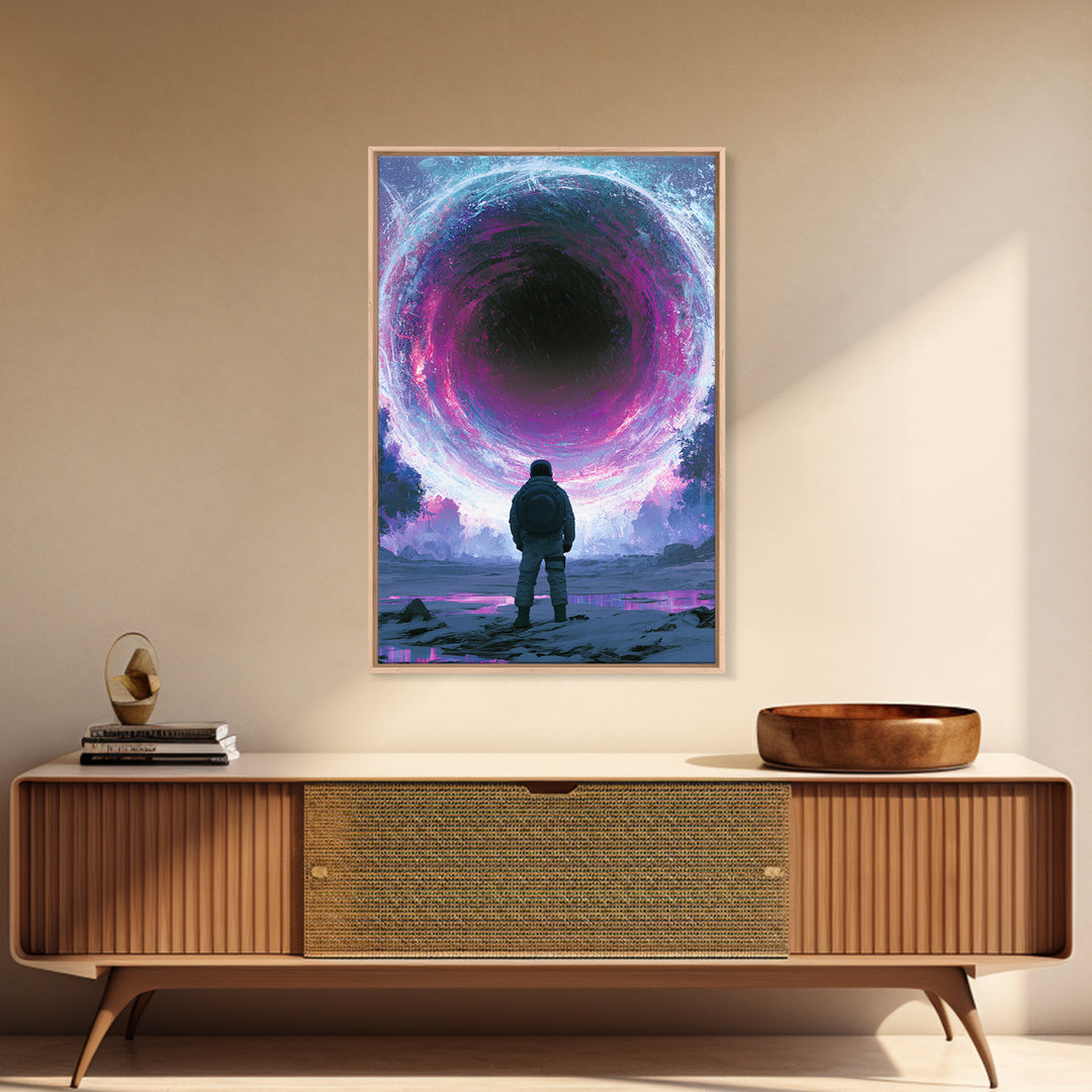 Wormhole Opening over Barren Landscape Framed Canvas Print, Scifi Art, Digital Art, Living Room Decor, Oil Painting, Orbit, SCI-2x3-25