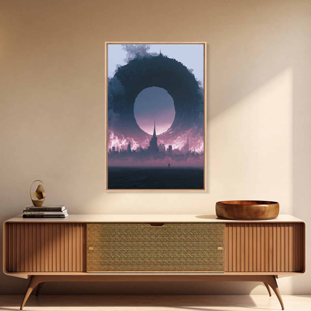Wormhole Opening over Barren Landscape Canvas Print, Scifi Art, Canvas Print, Living Room Decor, Fine Art, Orbit, Weird Art, SCI-2x3-49