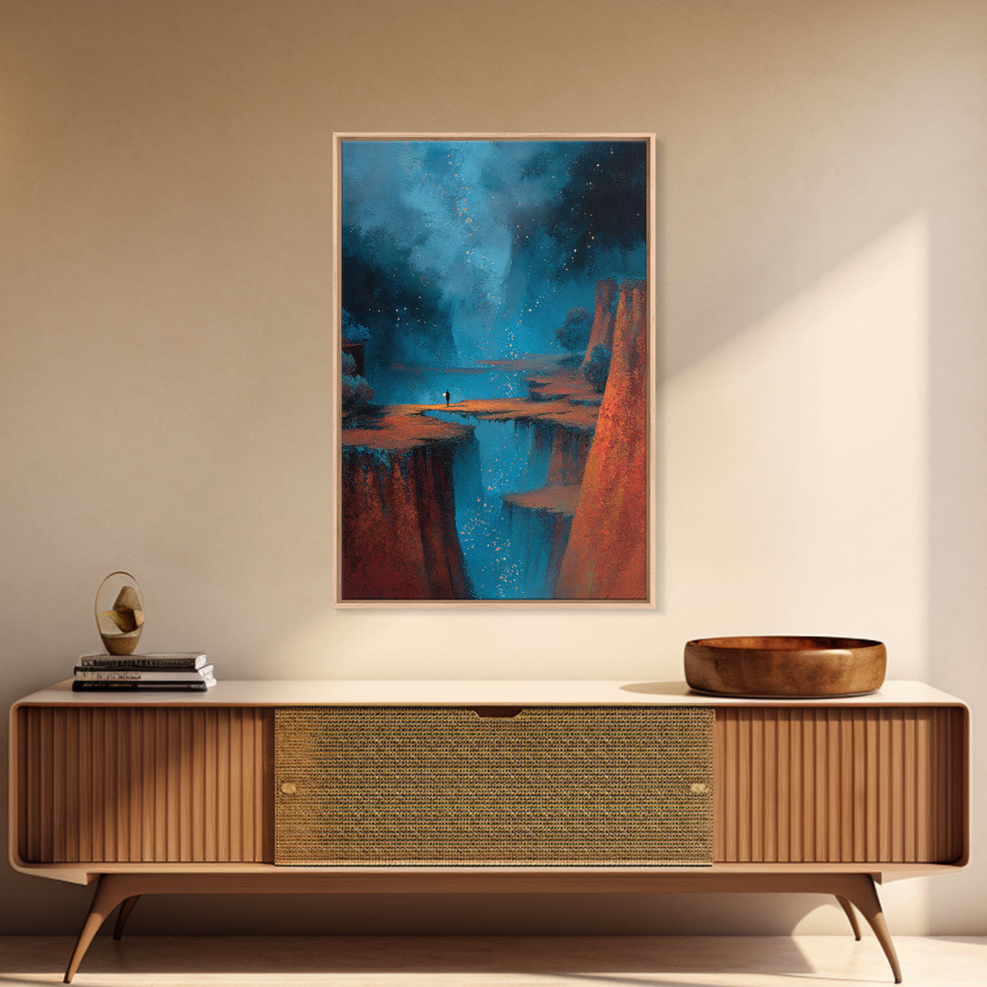 Planetary Sunrise over Ice Cliffs Framed Canvas Print, Scifi Art, Canvas Wall Art, Living Room Decor, Fine Art, Orbit, SCI-2x3-78